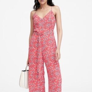Banana Republic Cropped Wide Leg Coral Floral Jumpsuit | Size 10
